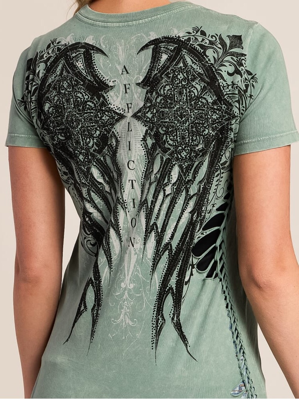 Buckle Affliction Lace-Up Y2K Deep Sea Lava Wash Graphic Short Sleeve Tee Medium - Picture 3 of 16